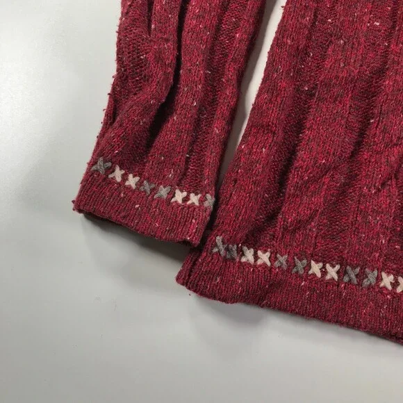 Woolrich Sweater Womens Medium Heather Red Gray Quarter Zip Nordic Fair Isle - Picture 3 of 11